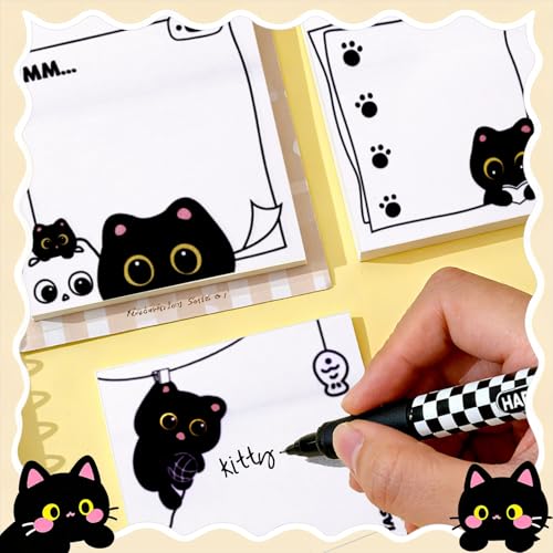 Set de 16 bolígrafos y notas adhesivas con diseño de gato negro miniatura 6
