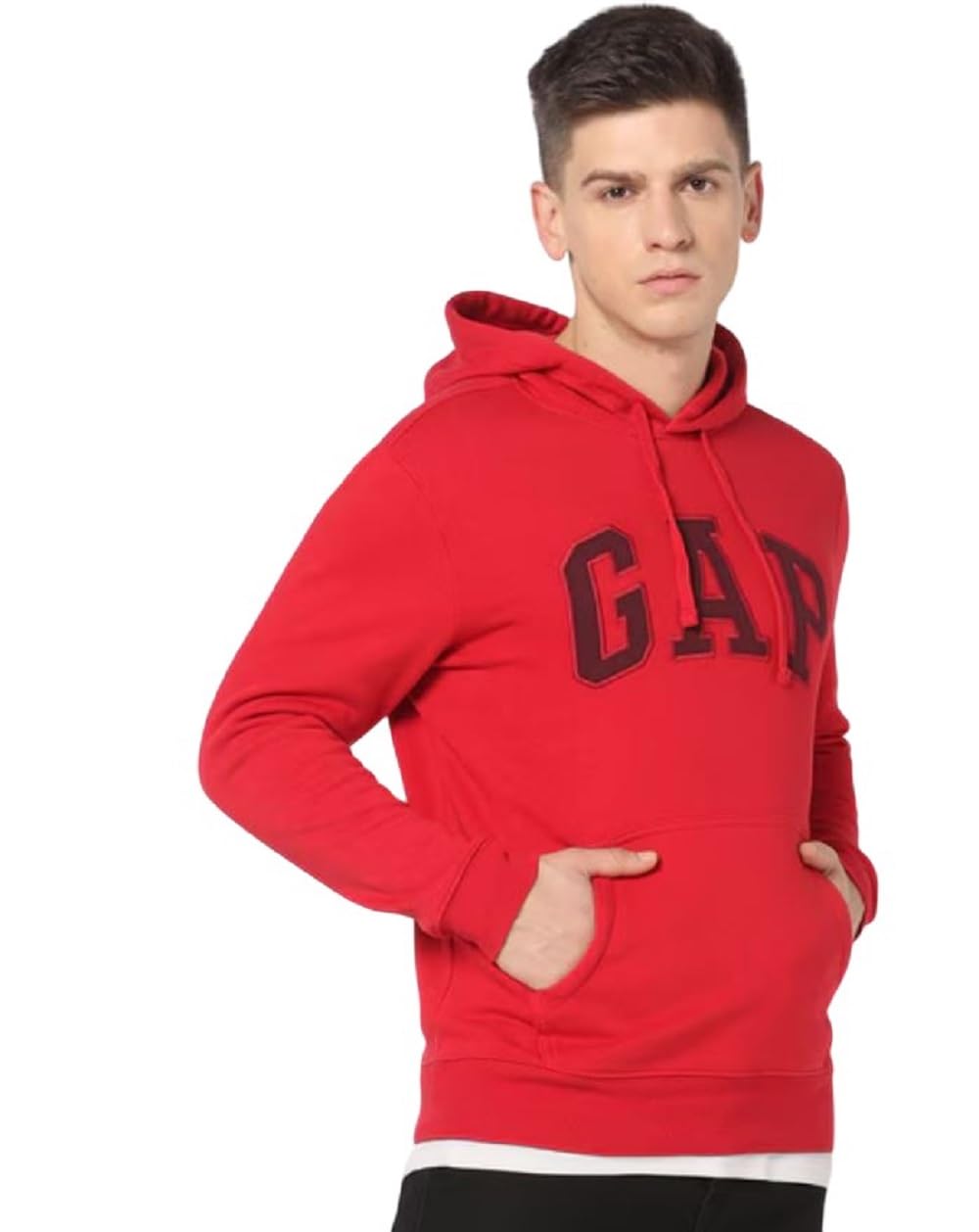 GAP Men's Logo Fleece Hoodie Hooded Sweatshirt, Crimson Red, L