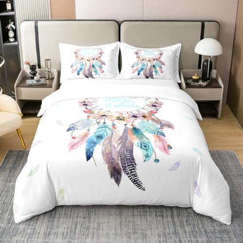 Homemissing Housse de Couette 200x200cm 100% Coton Attrape Rêves en Imprimé Parure de Lit Fille 1 Personne avec Fermeture Éclair avec Taies d'oreiller 65x65cm...