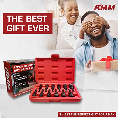 Amm 12-Piece Magnetic Nut Driver Set, 1/4" Hex Shank Power Driver Bit Set, Metric(8-14Mm) And Sae(1/4-Inch - 9/16-Inch), Cr-V Steel #TOP6