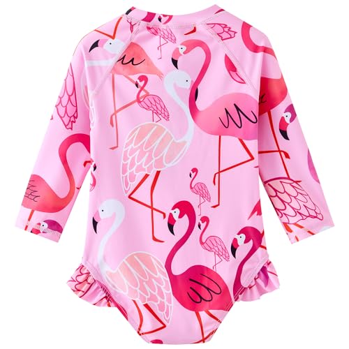 Image of UMELOK Baby Girls One Piece Swimsuit Infant Bathing Suit Long Sleeve Rash Guard Swimwear with UPF 50+ Sun Protection