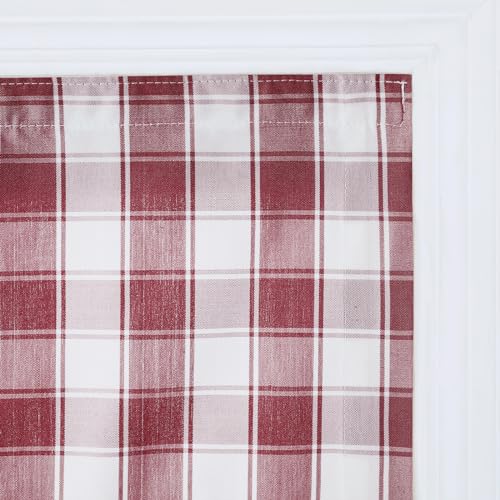 Image of TWOPAGES No Drill Cordless Buffalo Check Roman Shades Roman Blinds for Kitchen Windows, Customized Room Darkening Country Plaid Blinds Farmhouse Shades, Red Bordered Plaid, 1 Piece