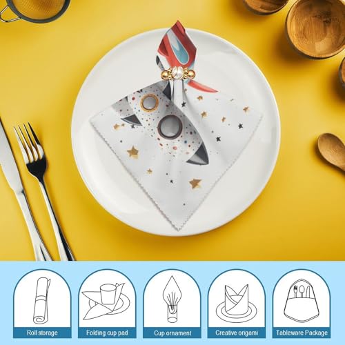 Servilletas de Tela Cartoon Rockets 18.7x18.7 in 4 PCS miniatura 7