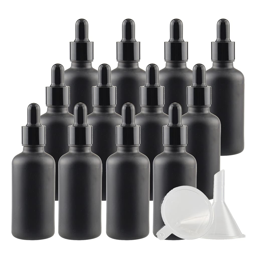 24 Pieza,Botella de Aceite Esencial Negro mate de 50 Ml, Botellas de Cristal con anillo de Negro y pipeta, para Aceite Esencial, Masaje,Fragancia, Aromaterapia