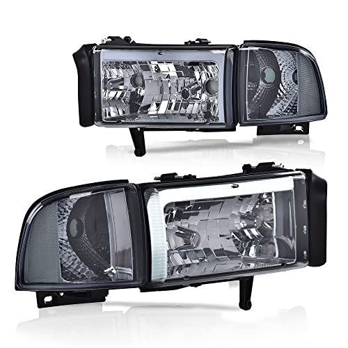 Image of GRAND ORANGE Led Drl Headlights Assembly, Compatible with Dodge Ram 1500 2500 3500 1994 1995 1996 1997 1998 1999 2000 2001 2002 Black Housing Clear Corner(Smoky lens Chrome Housing Clear Reflector)