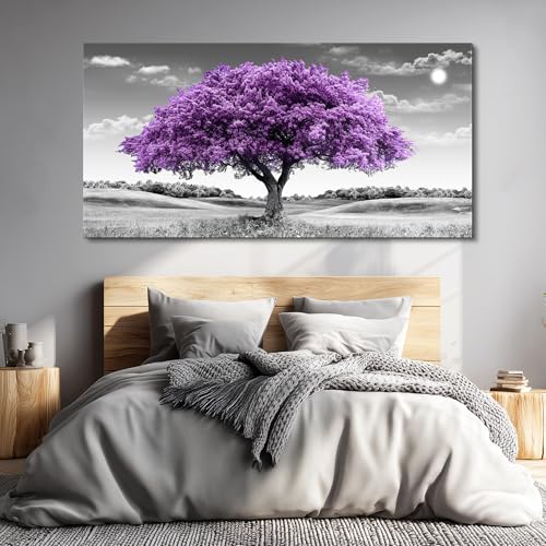 FUHAIHUA Canvas Wall Art for Living Room Large Wall Decor for Bedroom Modern Office Wall Decorations Purple Tree Landscape Painting Black and White Pictures Artwork Room Aesthetic Home Decor by FUHAIHUA - Used condition - Image 3