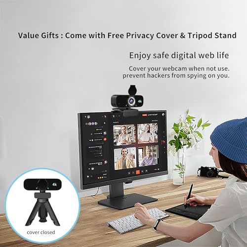 Image of 4K Webcam with Microphone /Tripod, USB Web Camera for PC /Computer /Laptop /mac /, Auto Focus /Light Correction /Beauty Filter,Best Webcam for Streaming /Broadcasting /Video /Conference /Gaming