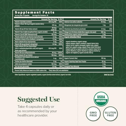 Image of Global Healing Center - USDA Organic Multivitamin for Women & Men - Vitamins Include A, C, D, & More for Your Overall Health & Wellness Needs - Complete Daily Multi Vitamin Nourishment (120 Capsules)