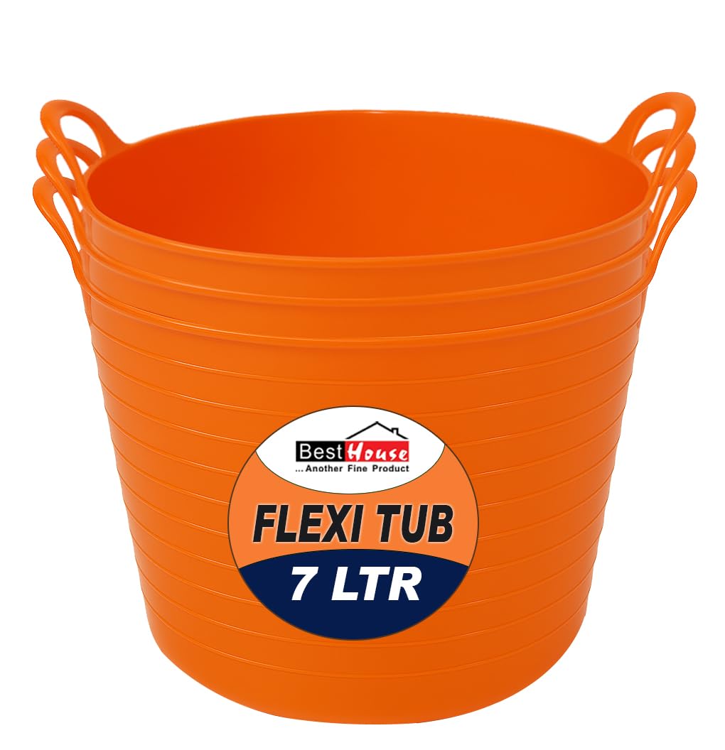 Best House | 3 Pcs of Flexi Tub with Handles | Small Size | Mini | 7 Litres | Orange | Garden Tubs | Plastic Storage Container for Home, Washing, Garden Waste and DIY Projects โ image 1