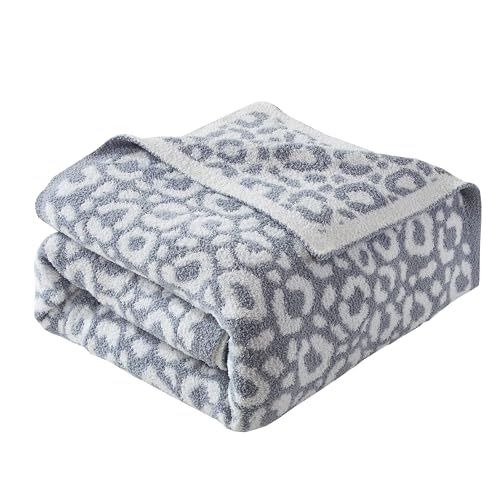 Image of Elegant Comfort Leopard Throw Blanket, Gray Super Soft Cozy Fluffy Warm Throw Blankets for Couch, Sofa, Chair, Bed, Camping, Picnic, Travel Lightweight Bed Blanket (50 inch x 70 inch)