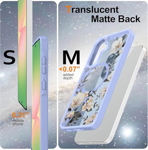 Image of VONZEE Compatible with Samsung Galaxy A36 5G Case Luxury Retro Flowers Floral Clear for Magnetic Wireless Charging Case Shockproof Case PC+TPU Cute Glossy Shiny Cover for Girls Women, Official Blue