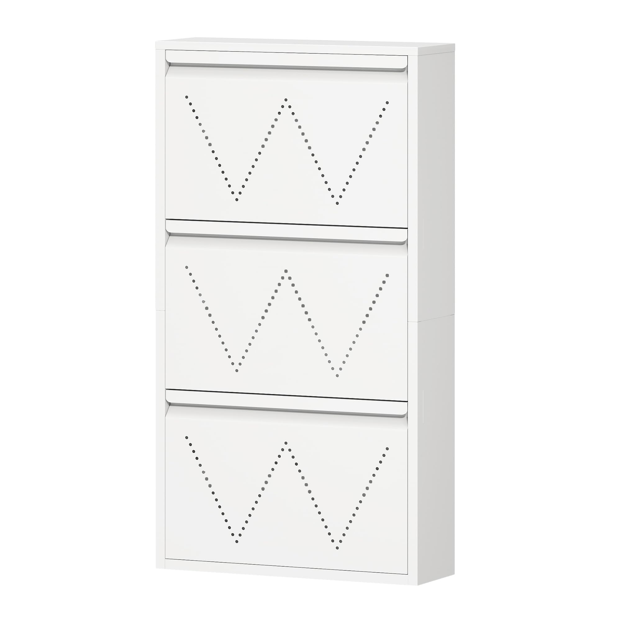 TAUS Schuhschrank Schmal Schuhregal Metall Schuhkipper mit Magnet Klappen Schuhablage Montiert und Wandmontage (Weiß, 3 Klappen) (2)