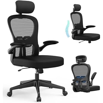 Ergonomic Office Chair with Lumbar Support Adjustable Headrest Folding Armrest Comfortable Cushion Height Adjustment Mesh Work Chair 360  Rotation Computer Chair Home Office