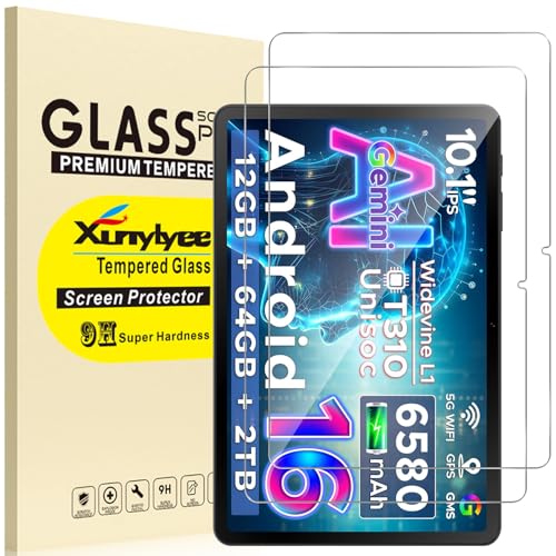 XunyLyee 10.1 Zoll Android 16 15 14 Tablet Schutzfolie für DOOGEE Tab A9/ A9 Pro Tablet 10 Zoll 2025, Android Displayschutz, Panzer Schutz Glas, 2 Stück, [Abmessungen: 234 mm x 153 mm]