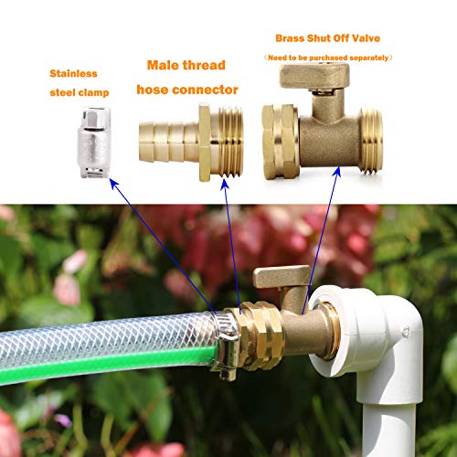Image of Solid Brass Garden Hose Repair kit Connector with Clamps 3 /4 inch Barb x 3 /4 inch Male,Fit for Garden Hose Fitting,Male and Female Hose Fittings