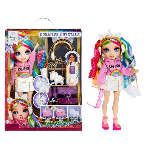 RAINBOW HIGH Creative Crystals Amaya - Boneca da moda arco-íris de 28 cm com acessório de cristal Make It Kit, anel para si, bricolage, trabalhos manuais, conjunto de resina, para crianças + 8 anos,