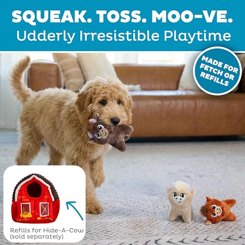 Image of Outward Hound Squeakin' Cows Dog Toy, Plush Highland Cow with Squeaker, Hide-A-Cow Replacement, Puppies & Small Dogs, 4.3 inch, 3-Pack