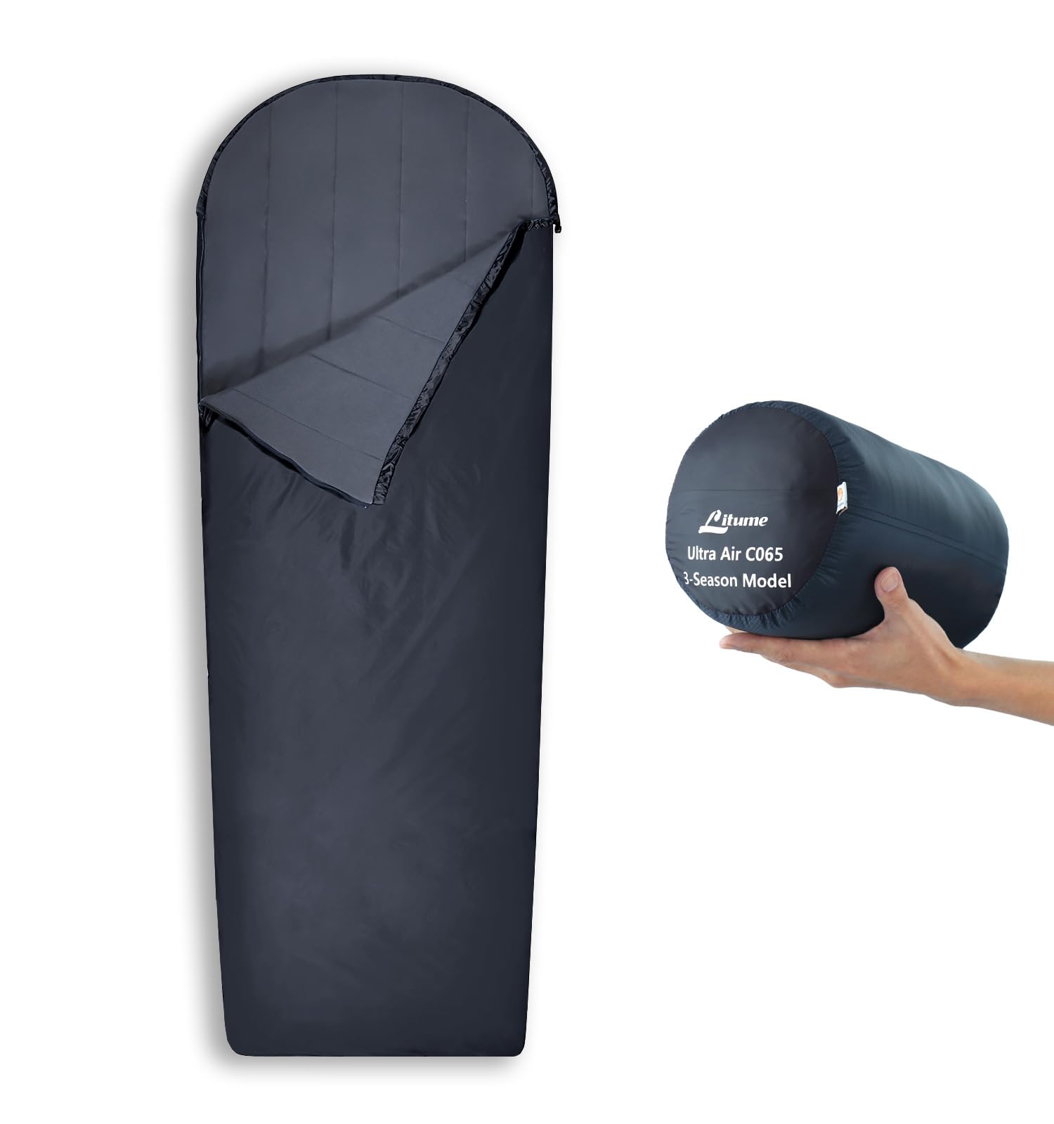 Litume Compact Velvet Lined Sleeping Bag Lightweight Three Season Sleeping Bag Water Repelling Sack for Warm and Cold