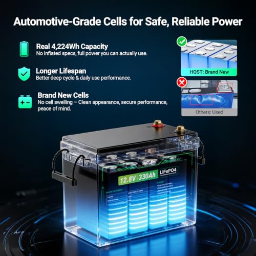 Image of HQST 12V 300Ah (330Ah) Mini LiFePO4 Battery, 3840Wh, 200A BMS, Grade-A Cell