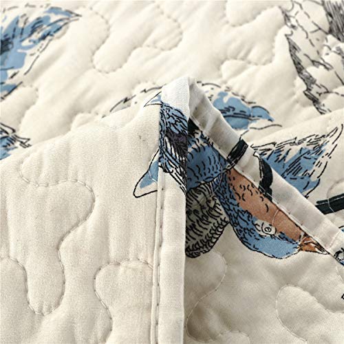 Quilt Set Queen Size Bedspread Coverlet Queen Quilt Bedding Country Farmhouse Quilt Reversible Bedding Lightweight Quilt Bedspread Set Queen Grey Leaves Floral Bird Print Home Quilt Collection Bedding #TOP5
