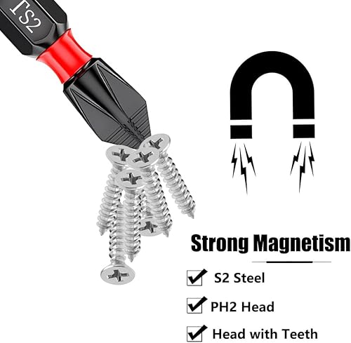 Miniatura 3 de Saipe Juego de 20 puntas Phillips antideslizantes de 10.984 in PH2 #2, juego de puntas de destornillador Phillips magnéticas, brocas de magnetismo