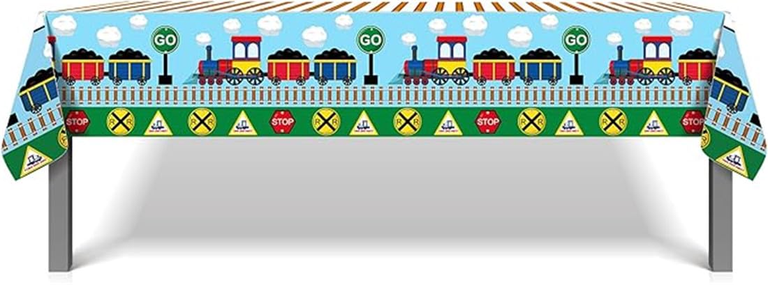 TOKYMOON 2 Pack of Disposable Rectangular 54x87In Train Themed Striped Tablecloths for Kids Baby Shower, 2pcs - Image 3