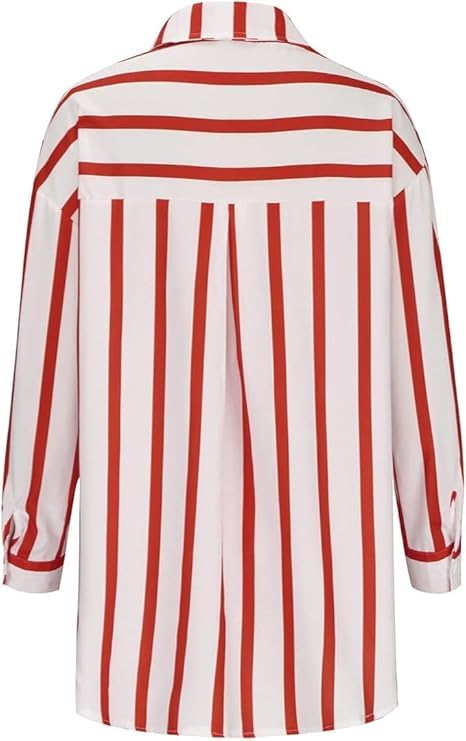 Image of ROYALICA Women's Orange & White Striped Cotton Blend Oversized Casual Shirt