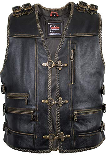 Men's Motorcycle Leather Vest Cowhide in Used Look Retro Style2