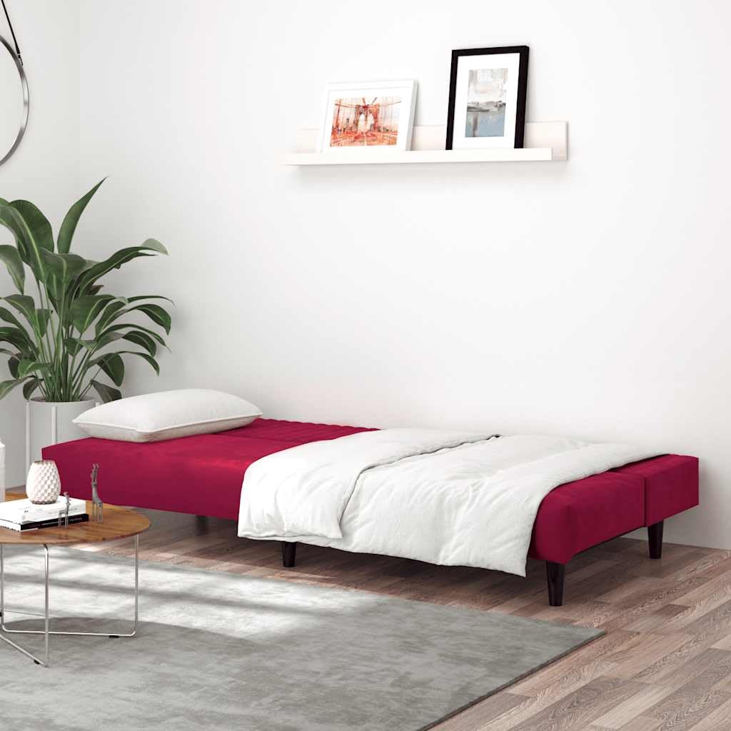 Sofá cama de 2 plazas color rojo vino terciopelo 200 x 84,5 x 69 cm, sofá cama plegable con marco de madera, mini sofá para salón, habitación de invitados, oficina