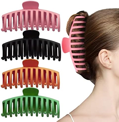 hailoumo Large Hair Clips 5.2 Inch Extra large claw clips for thick hair 4Pcs hair clips for women thick hair Pink, Orange, Green, Black