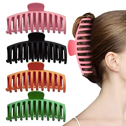 Hailoumo Large Hair Clips 5.2 Inch Extra Large Claw Clips For Thick Hair 4Pcs Hair Clips For Women Thick Hair Pink, Orange, Green, Black #TOP2