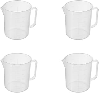 Jutagoss Plastic Liquid Container 500ml Measuring Beaker With handle Scales Labs Kitchen Graduated Cup Transparent Volumetric Measurement Beaker Reusable Raised Numeral Graduations Capacity 5Pcs