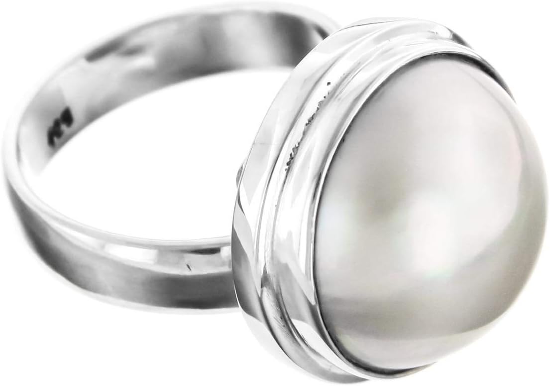Bali Handmade Adjustable White Mabe Cultured Pearl 925 Sterling Silver Ring