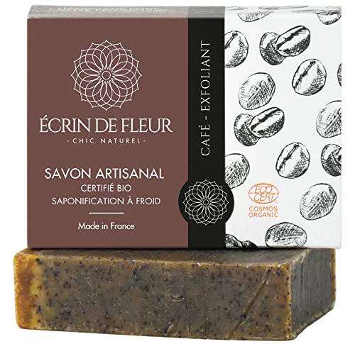 Écrin de Fleur - Jabón Exfoliante de Café Ecológico Hecho a Mano, para Todo Tipo de Piel, sin Productos Químicos, sin Aceite de Palma, 1x90g
