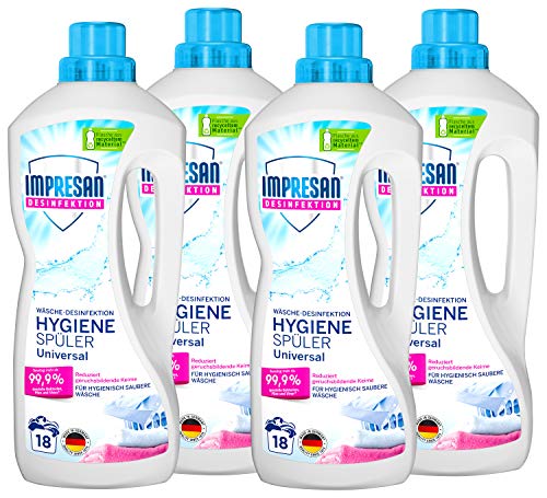 Impresan Hygiene-Spüler Universal: Wäsche-Desinfektion – Desinfektionsspüler gegen Bakterien, Pilze, Viren - 4 x 1,5L im praktischen Vorteilspack