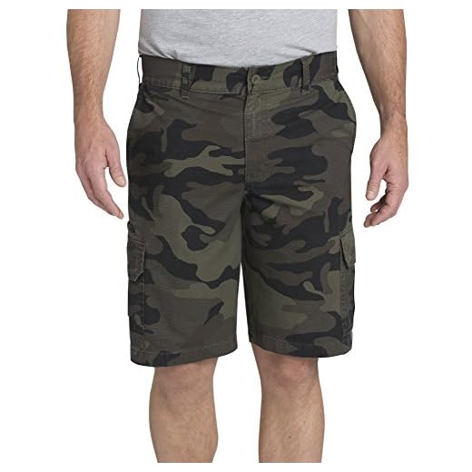 Dickies mens Relaxed Fit 11 Inch Lightweight Rip Stop Cargo Shorts, Stonewashed Moss/Black/Green Camo, 34 US