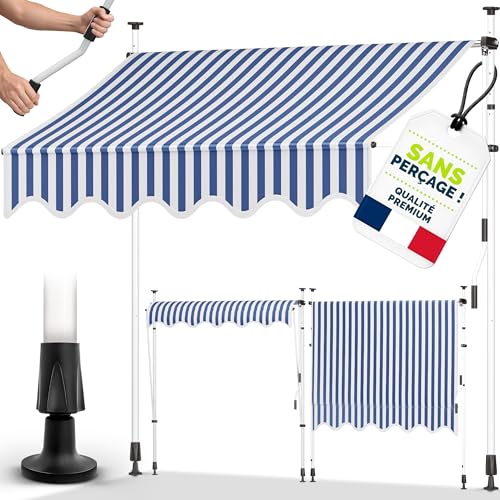 tillvex Store Banne Manuel rétractable avec manivelle pour Le Balcon | Marquise de terrasse sans percement | Marquise Soleil de Balcon auvent téléscopique...