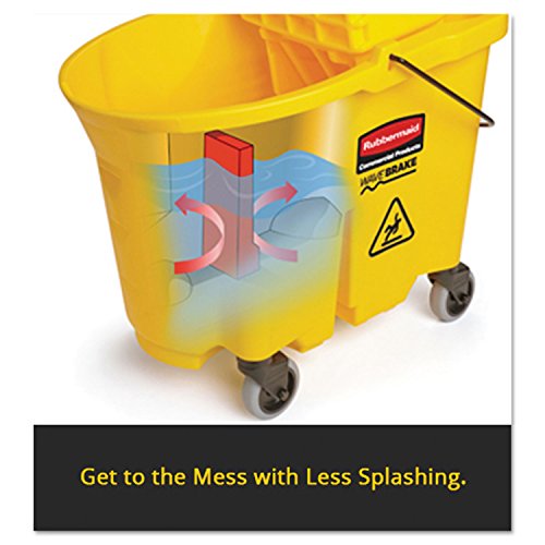 Image of Rubbermaid Commercial Products WaveBrake 35 QT Down-Press Mop Bucket and Wringer Combo on Wheels, Yellow, for Professional /Industrial Heavy-Duty Floor Cleaning