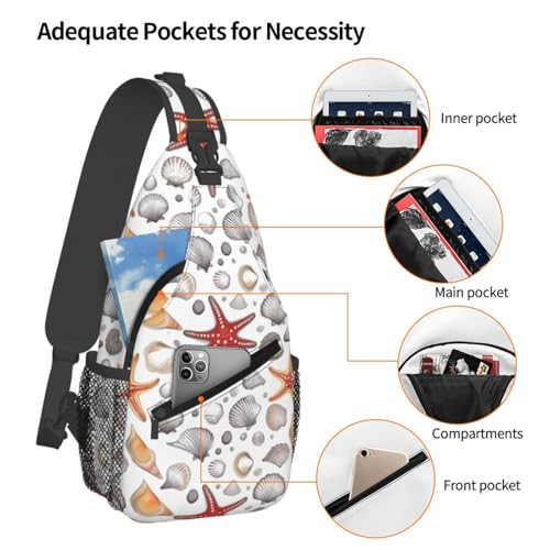 Mochila crossbody con estampado de estrella de mar para senderismo miniatura 4