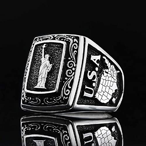 Statue Of Liberty Ring For Men, United States Map Ring Hip Hop Patriotic Ring Men’s Punk American Flag Ring Jewelry Gift Father's Day Accessories (8) #TOP4
