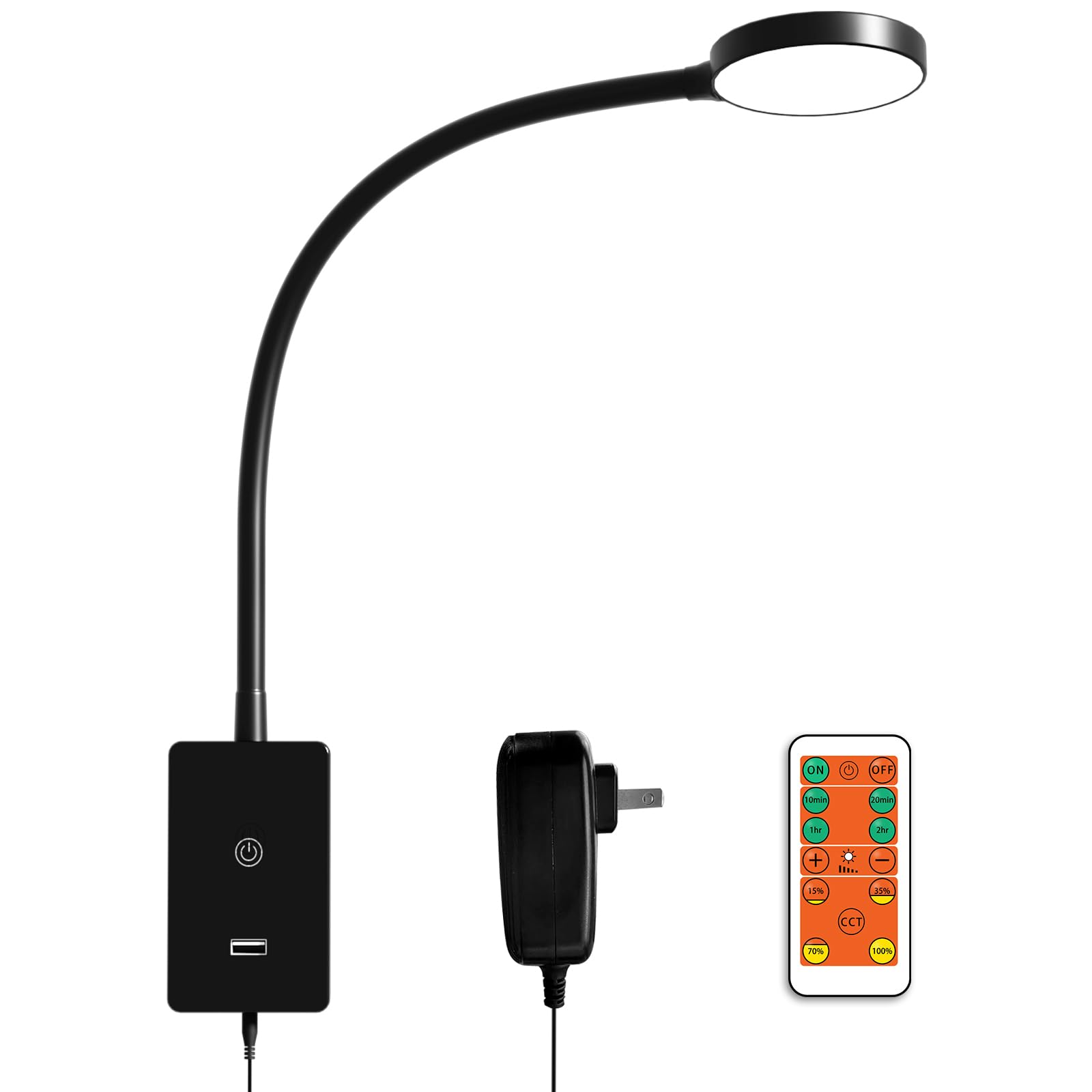 ENUOTEK LED Wall Mount Reading Light, Book Lights with Remote Control for Bed, 5W 500Lm Dimmable Gooseneck Headboard Reading Lamp, 3 Lighting Colors, 120° Wide Lighting Angle, Timer Auto Off