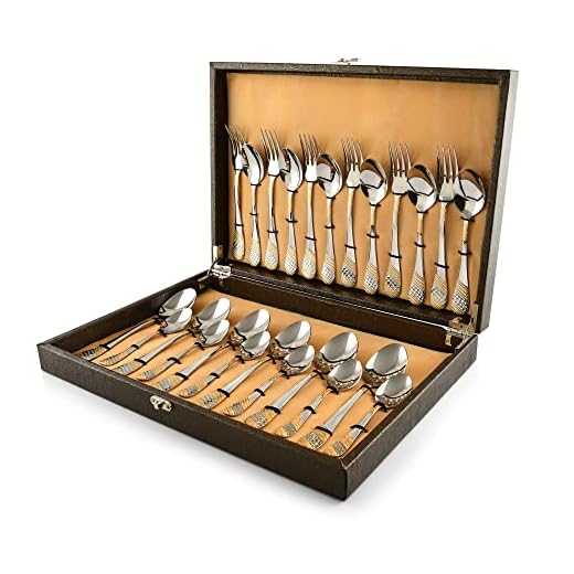 fnS Imperio 24 Karat Gold Plated 24 Pc Cutlery Set with Beautiful leatheritte Packaging