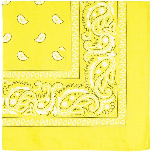 Raylarnia Bandana Multi-Purpose 100% Cotton Headbands for Women 22 inch Paisley Cowboy Bandanas for Men (Yellow)