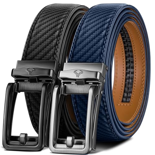 Image of BULLIANT Men belt 2Pack,Leather Ratchet Belt for Gift Men Dress Casual Jeans 1 3 /8 inch,Cut for Fit