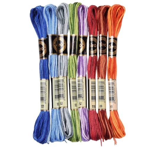 Image of 8 Skeins 6 Strands 70 Yards Variegated Embroidery Cross Stitch Thread Gradient Color Friendship Bracelet Blue Cotton String Floss for Sewing Making Bracelet Knitting Stitching Craft Supply