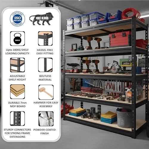 Image of HOMIFLY 4-Tier Extra Large Metal Shelf Rack /60x36x18 Inch Adjustable Boltless Shelving Unit /Heavy Duty Display Rack Organizer for Garage /Kitchen /Warehouse /Tool-Free Assembly and Rust-Resistant