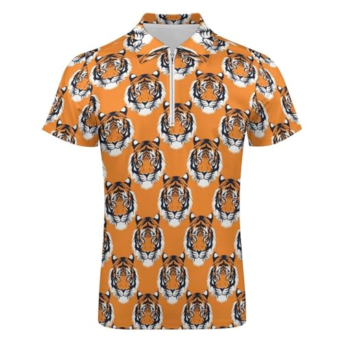 Cool Orange Tiger Print Polo Shirts for Men, Dry Fit Short Sleeve Funny Golf Shirts for Men Casual3