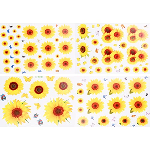 GLADFRESIT - Adesivo da parete impermeabile 3D con girasole a forma di farfalla, decorazione da parete rimovibile per bambini, camera da letto, bagno, cameretta, 4 fogli