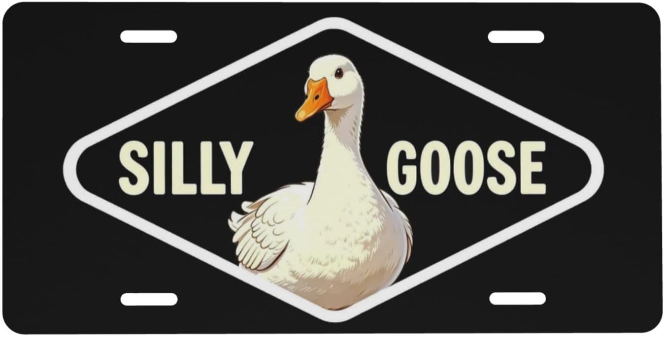 Goose License Plate Car Front License Plate Cover Decorative Aluminum Metal Plates Car Decor Accessory with 4 Holes Novelty Vanity Tag for Men Women 6×12 Inch