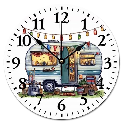 Rv Vintage Wall Clock Fifth Wheel Camper Travel Trailer Wood Clock 10 Inch Silent Non-Ticking Wooden Wall Clocks Battery Operated Living Room Bedroom Kitchen Farmhouse Decor Christmas Birthday Gift #TOP11